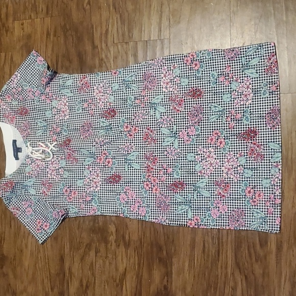 TOMMY HILFIGER | LACE UP T-SHIRT TENNIS DRESS MINI FLORAL GINGHAM SIZE … - Picture 2 of 11